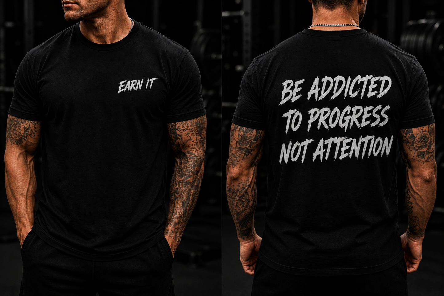 Be Addicted To Progress Not Attention Tee - Front and Back Mockup