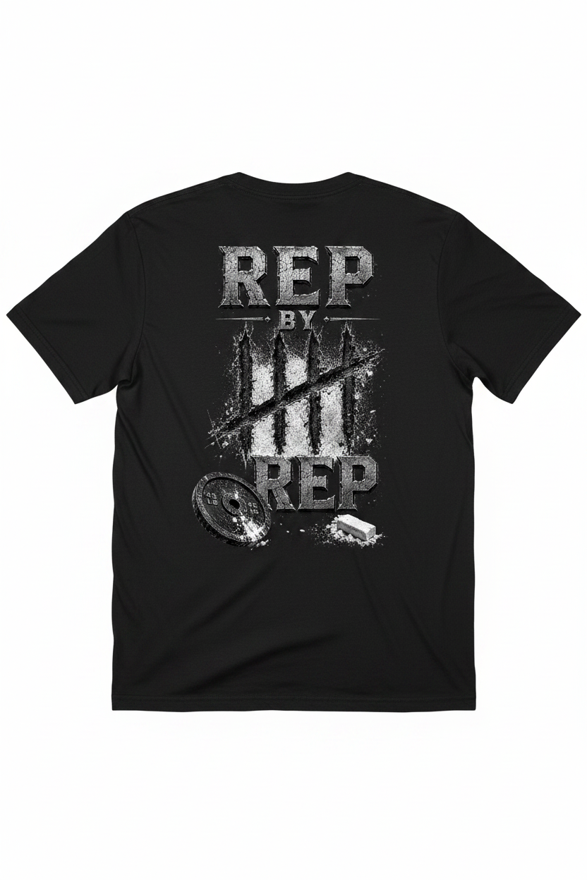 Rep by Rep gym tee back mockup on Gildan G640 Softstyle