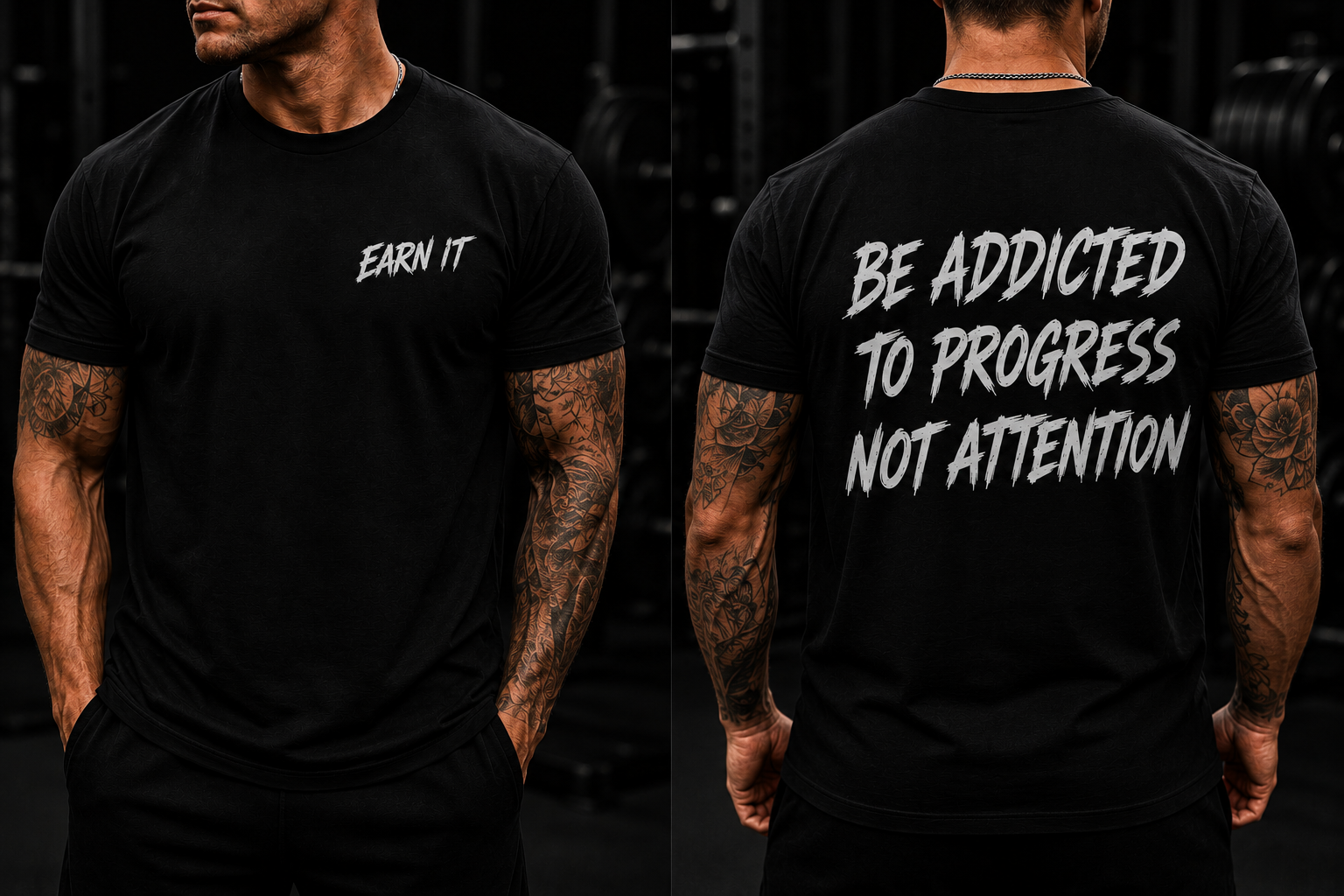 Be Addicted To Progress Not Attention Tee - Front and Back Mockup