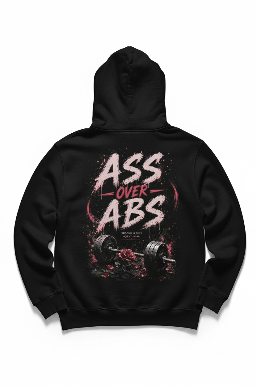 Ass Over Abs Hoodie - White Background Flat Lay