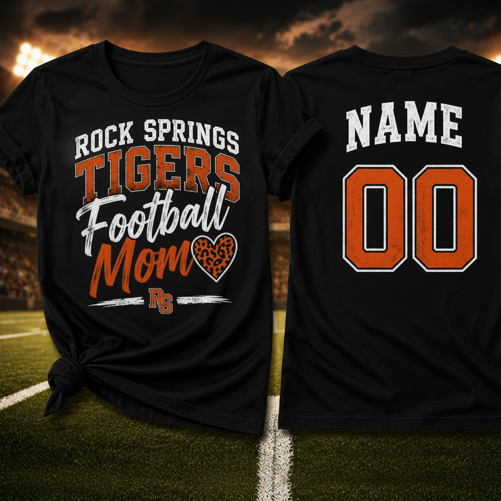 Football Mom Tee Rock Springs Tigers front and back mockup